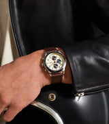 Fossil Sport Tourer Chronograph White Dial Brown Leather Strap Watch for Men - FS6042