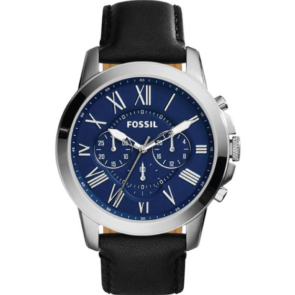 Fossil Grant Chronograph Blue Dial Black Leather Strap Watch for Men - FS4990 Buy Now By Fossil