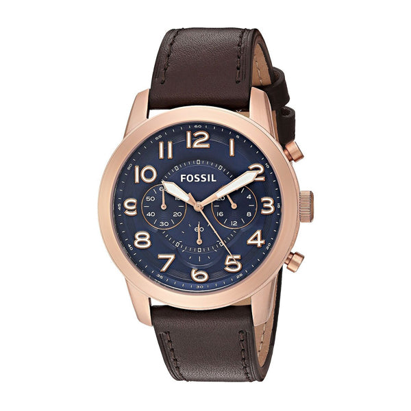 Shop Fossil Pilot 54 Chronograph Blue Dial Brown Leather Strap Watch for Men - FS5204 in USA