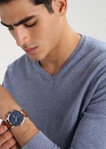 Fossil Townsman Chronograph Blue Dial Brown Leather Strap Watch for Men - FS5279 Buy Now By Fossil