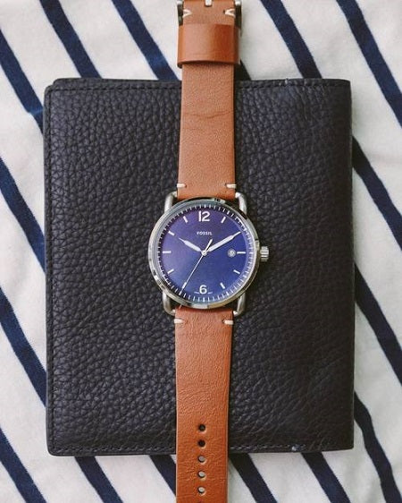 Shop Fossil Commuter Blue Dial Blue Leather Strap Watch for Men - FS5325 in USA