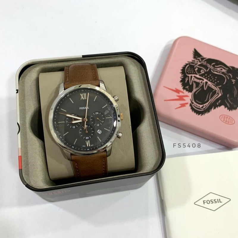Fossil Neutra Chronograph Black Dial Brown Leather Strap Watch for Men - FS5408 Buy Now By Fossil