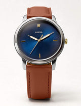 Shop Fossil The Minimalist 3H Blue Dial Brown Leather Strap Watch for Men - FS5499 in USA