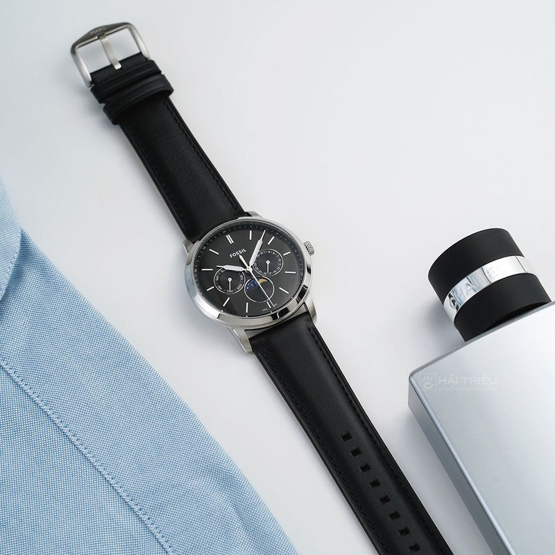 Fossil Neutra Minimalist Moonphase Black Dial Black Leather Strap Watch for Men - FS5904 Buy Now By Fossil