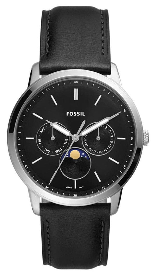 Fossil Neutra Minimalist Moonphase Black Dial Black Leather Strap Watch for Men - FS5904 Buy Now By Fossil