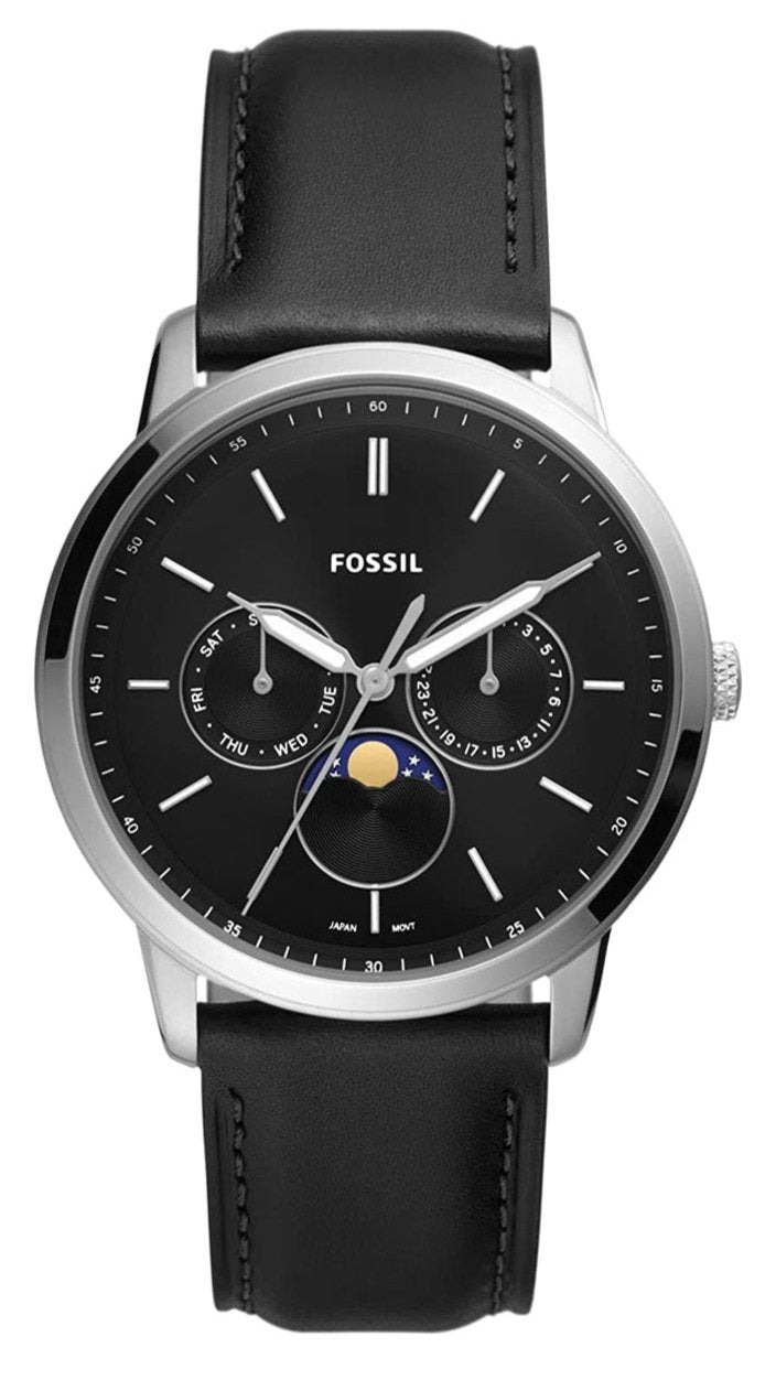 Fossil Neutra Minimalist Moonphase Black Dial Black Leather Strap Watch for Men - FS5904 Buy Now By Fossil