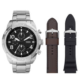 Fossil Bronson Chronograph Black Dial Silver Steel Strap Watch for Men - FS5710 Buy Now By Fossil