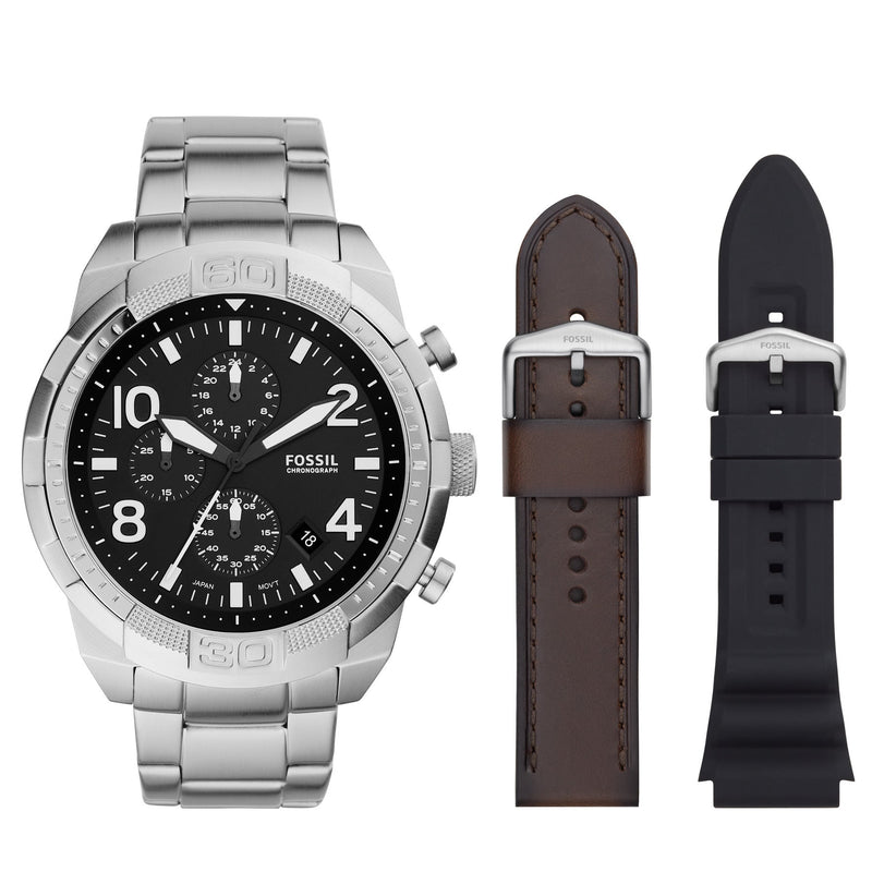 Fossil Bronson Chronograph Black Dial Silver Steel Strap Watch for Men - FS5710 Buy Now By Fossil