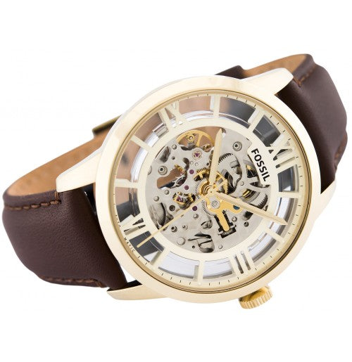 Fossil Townsman Automatic Skeleton Gold Dial Brown Leather Strap Watch for Men - ME3043 Buy Now By Fossil