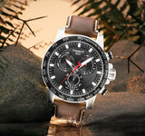 Tissot Supersport Chrono Black Dial Brown Leather Strap Watch for Men - T125.617.16.051.01 Buy Now By Tissot