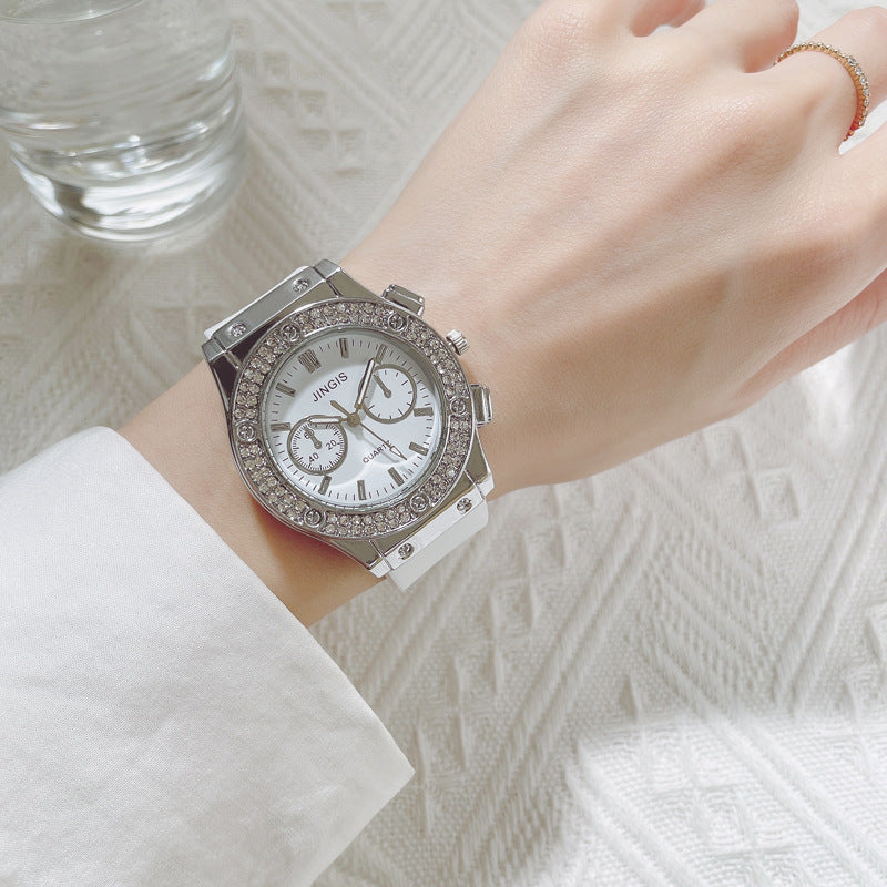 Guess Starlight Multifunction Diamonds White Dial White Rubber Strap Watch for Women - W0846L8 Buy Now By Guess