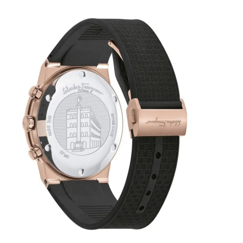 Shop Salvatore Ferragamo Sapphire Chrono Black Dial Black Rubber Strap Watch for Men - SFME00721 in USA