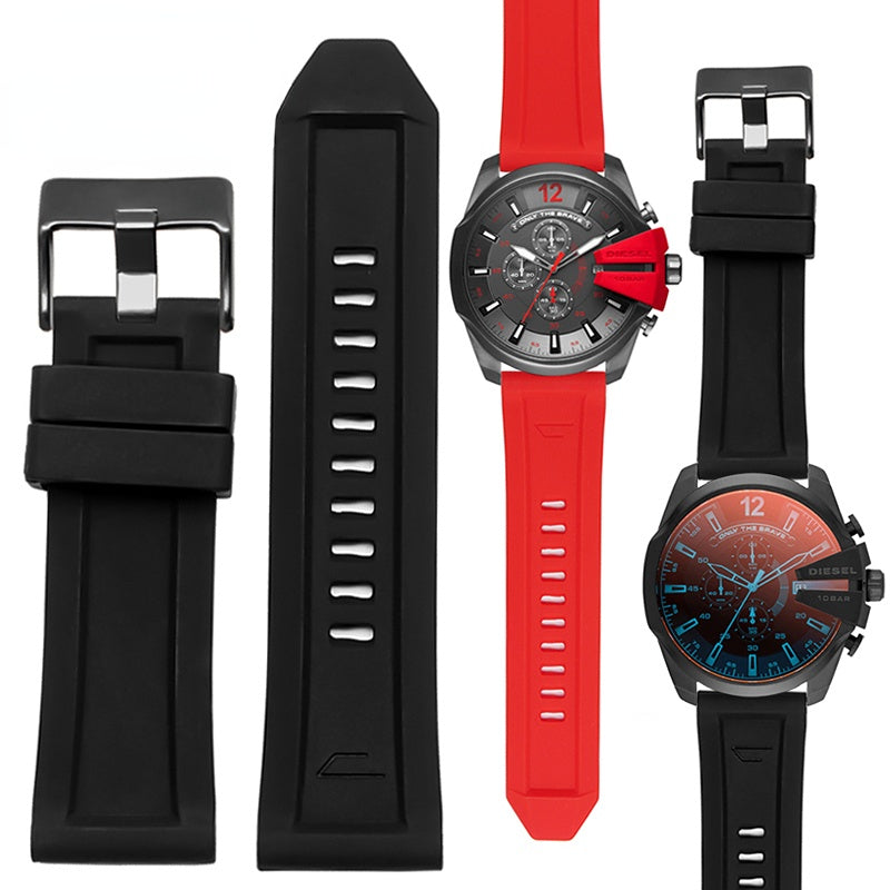 Diesel Mega Chief Chronograph Black Dial Red Silicone Strap Watch For Men - DZ4427 Buy Now By Diesel