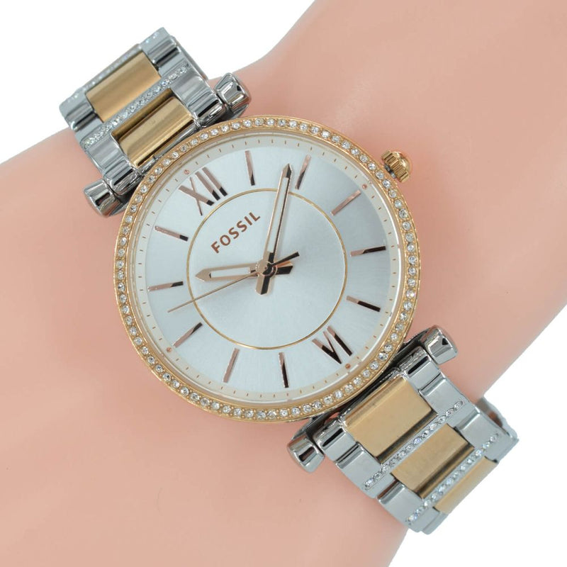 Fossil Carlie Silver Dial Two Tone Steel Strap Watch for Women - ES4342 Buy Now By Fossil
