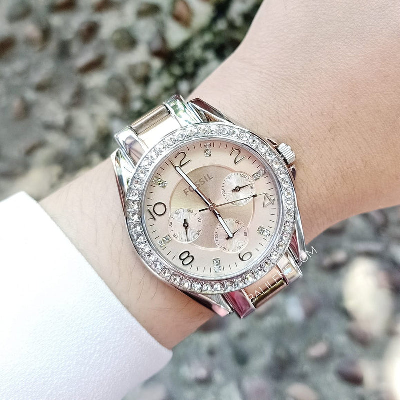 Fossil Riley Multifunction Rose Gold Dial Two Tone Steel Strap Watch for Women - ES4145 Buy Now By Fossil