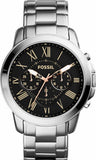 Fossil Grant Chronograph Black Dial Silver Steel Strap Watch for Men - FS4994