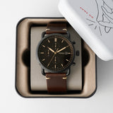 Fossil Commuter Chronograph Black Dial Brown Leather Strap Watch for Men - FS5403 Buy Now By Fossil
