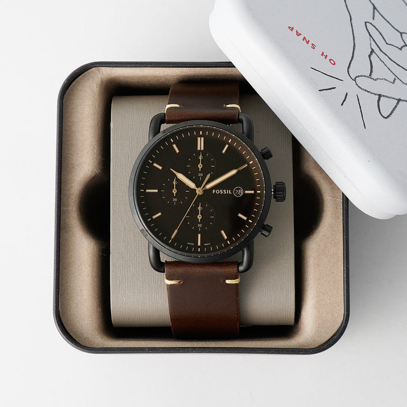 Fossil Commuter Chronograph Black Dial Brown Leather Strap Watch for Men - FS5403 Buy Now By Fossil