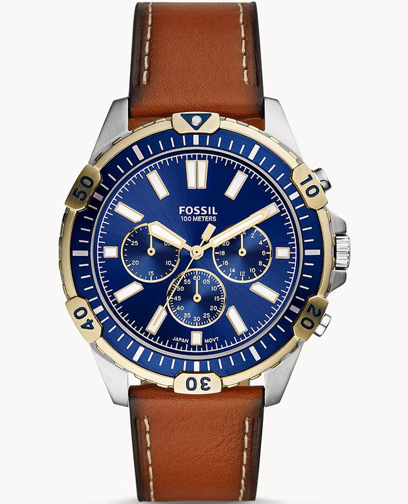 Fossil Garrett Chronograph Blue Dial Brown Leather Strap Watch for Men - FS5625 Buy Now By Fossil