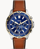 Fossil Garrett Chronograph Blue Dial Brown Leather Strap Watch for Men - FS5625