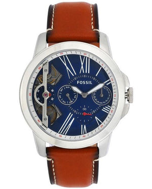 Fossil Grant Twist Multifunction Blue Dial Brown Leather Strap Watch for Men - ME1161