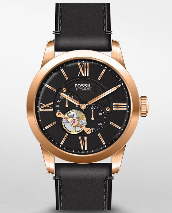 Fossil Townsman Automatic Black Dial Black Leather Strap Watch for Men - ME3170 Buy Now By Fossil