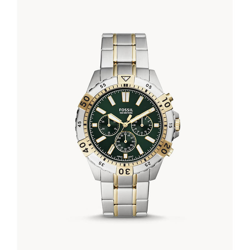 Fossil Garrett Chronograph Green Dial Two Tone Steel Strap Watch for Men - FS5622