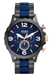Fossil Nate Chronograph Blue Dial Two Tone Steel Strap Watch for Men - JR1494 Buy Now By Fossil