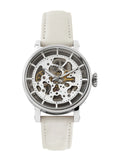 Fossil Boyfriend Automatic Skeleton Silver Dial White Leather Strap Watch for Women - ME3069