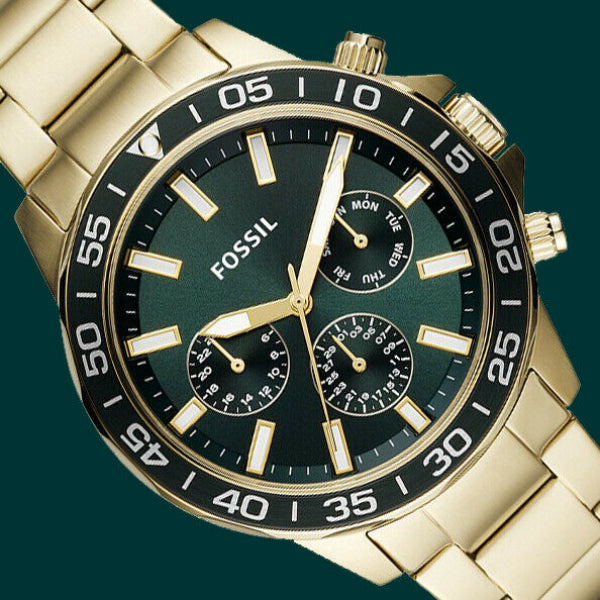 Fossil Bannon Multifunction Chronograph Green Dial Gold Steel Strap Watch for Men - BQ2493 Buy Now By Fossil