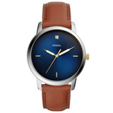 Shop Fossil The Minimalist 3H Blue Dial Brown Leather Strap Watch for Men - FS5499 in USA