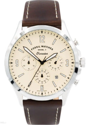 Fossil Forrester Chronograph White Dial Brown Leather Strap Watch for Men - FS5696