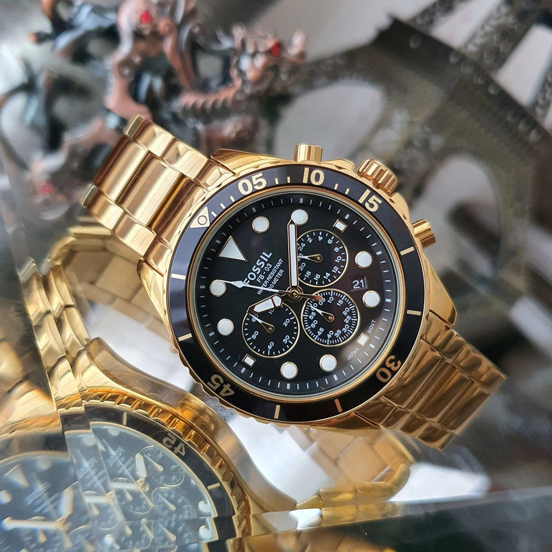 Fossil FB-03 Chronograph Black Dial Gold Steel Strap Watch for Men - FS5727 Buy Now By Fossil