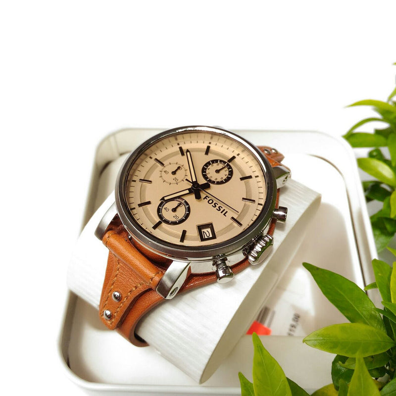 Fossil Original Boyfriend Sport Chronograph Beige Dial Brown Leather Strap Watch for Women - ES4046 Buy Now By Fossil