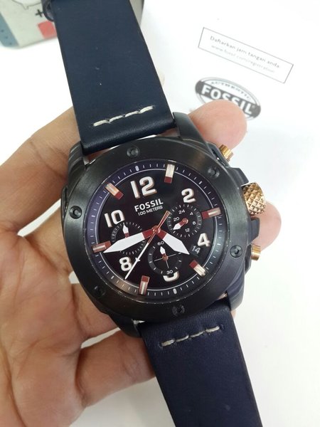 Fossil Modern Machine Chronograph Black Dial Blue Leather Strap Watch for Men - FS5066 Buy Now By Fossil