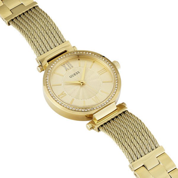 Shop Guess Soho Champagne Dial Stainless Steel Mesh Bracelet Watch For Women - W0638L2 in USA