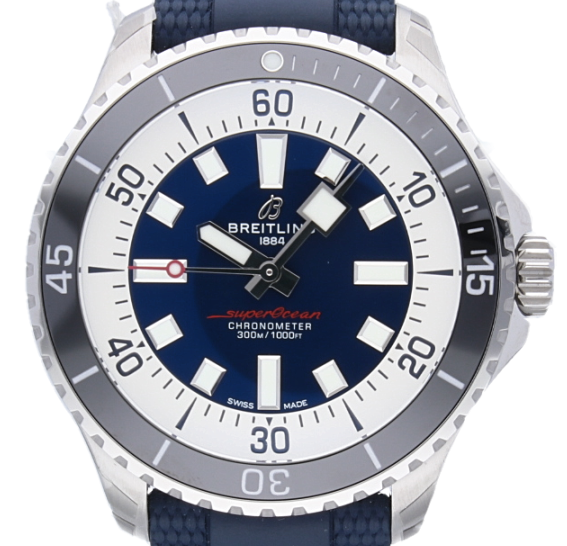 Breitling Superocean Automatic 44 Blue Dial Blue Rubber Strap Watch for Men - A17376211C1S1