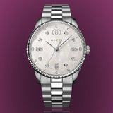 Shop Gucci G Timeless Diamonds White Dial Silver Steel Strap Watch for Women - YA1265064 in USA