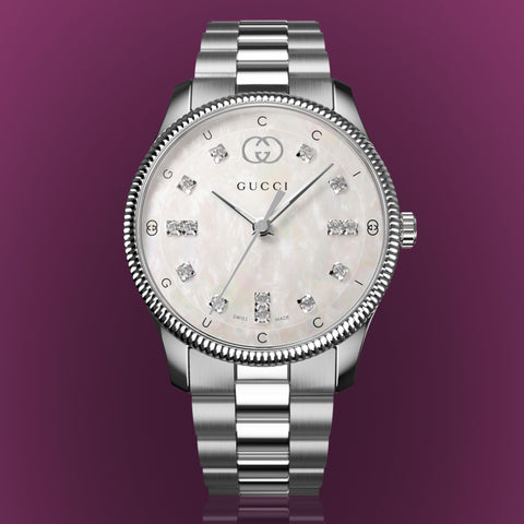 Shop Gucci G Timeless Diamonds White Dial Silver Steel Strap Watch for Women - YA1265064 in USA
