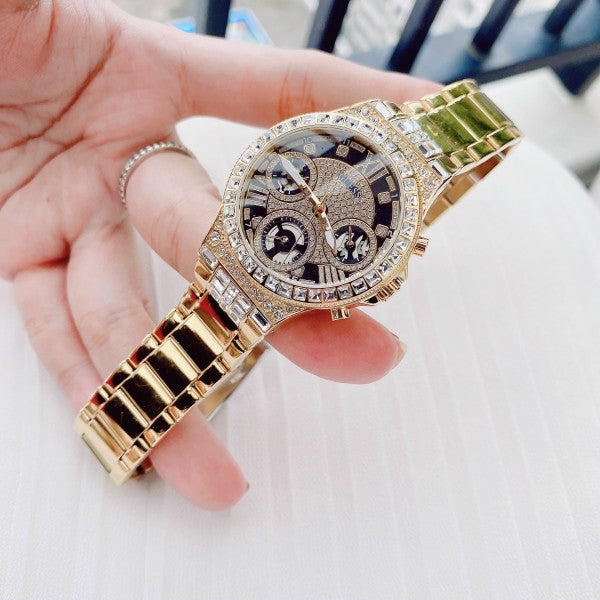 Guess Moonlight Diamonds Gold Dial Gold Steel Strap Watch for Women - GW0320L5 Buy Now By Guess