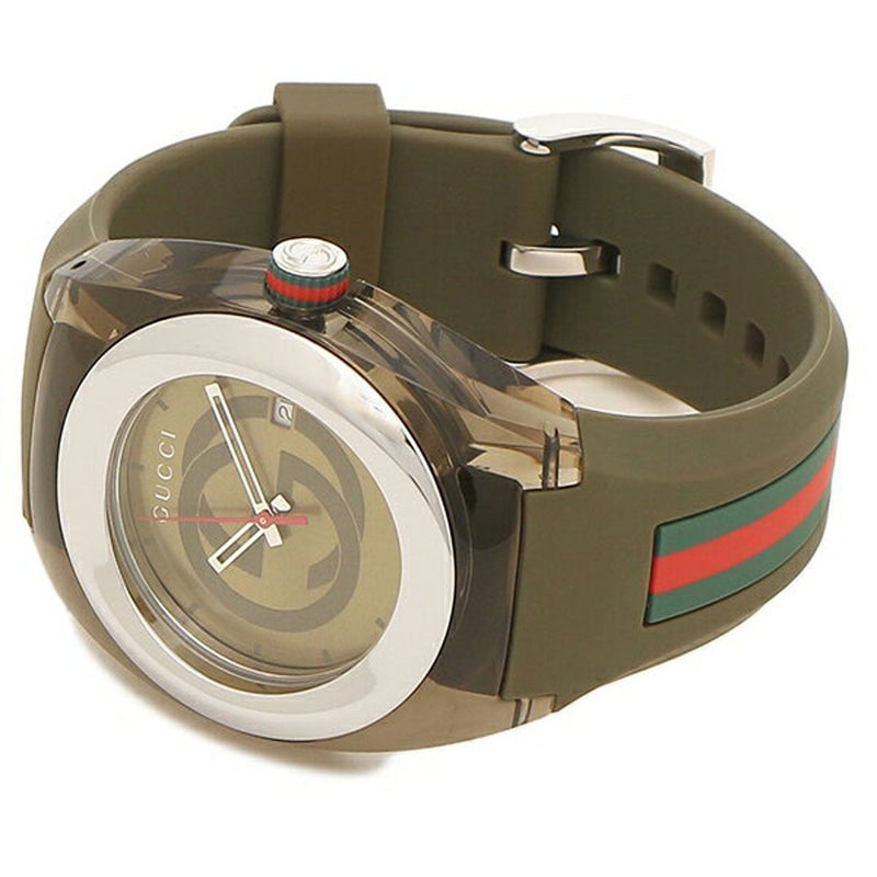 Shop Gucci Sync XXL Quartz Brown Dial Brown Leather Strap Watch For Men - YA137106 in USA