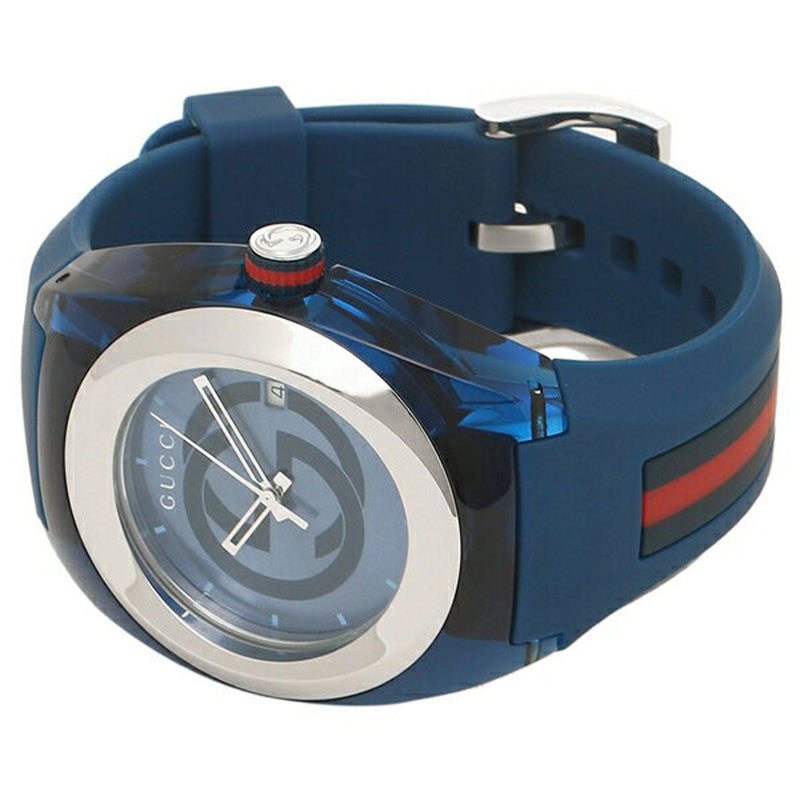 Shop Gucci Sync XXL Quartz Blue Dial Blue Rubber Strap Watch For Men - YA137104 in USA