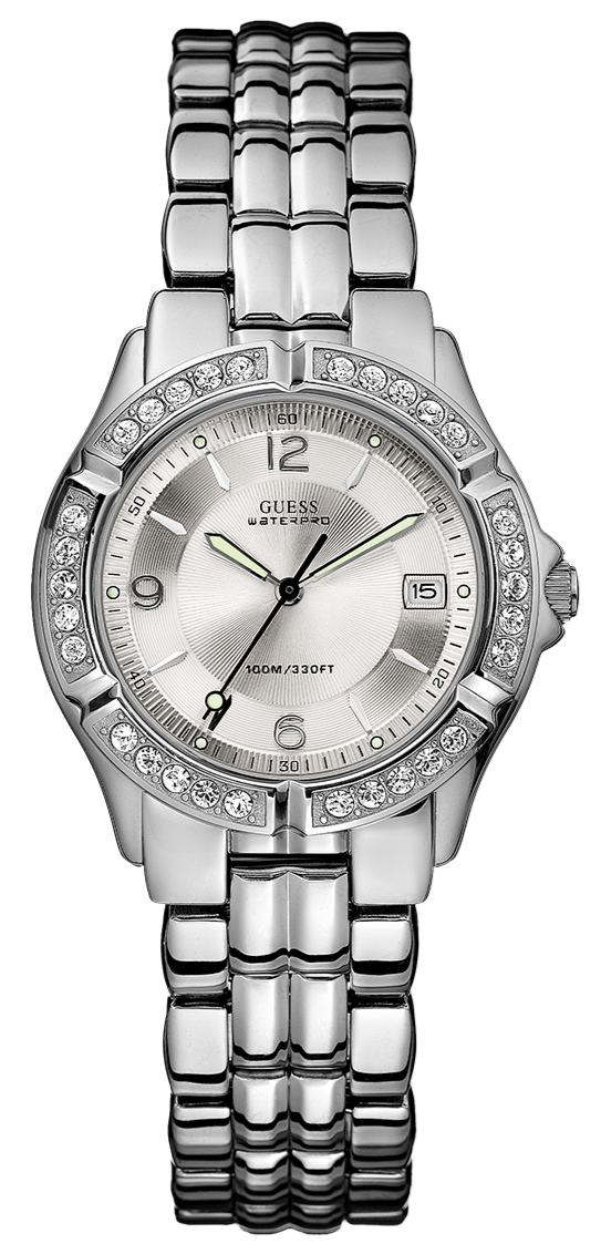 Guess Water Pro Diamonds Silver Dial Silver Steel Strap Watch For Women - G75511M Buy Now By Guess