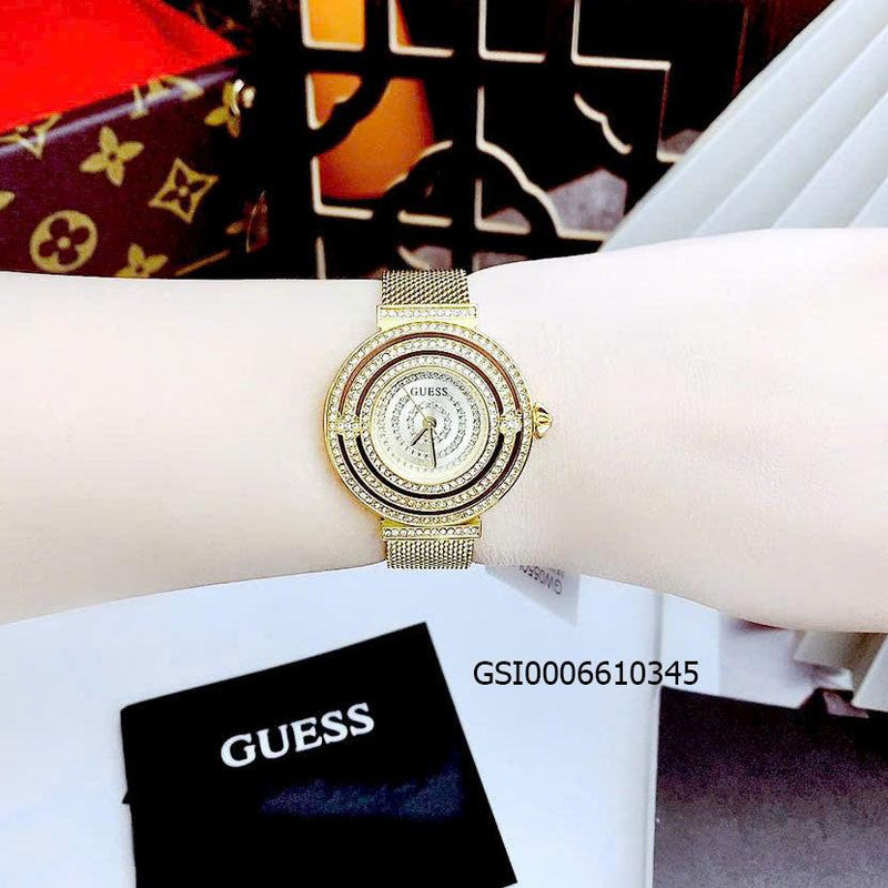 Guess Dream Quartz Gold Dial Gold Mesh Strap Watch For Women - GW0550L2 Buy Now By Guess