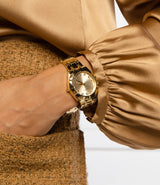 Shop Guess Crystalline Diamonds Gold Dial Gold Steel Strap Watch for Women - GW0114L2 in USA