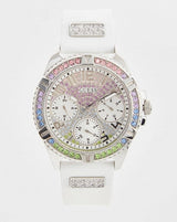 Guess Frontier Diamonds Silver Dial White Rubber Strap Watch for Women - GW0045L1 Buy Now By Guess