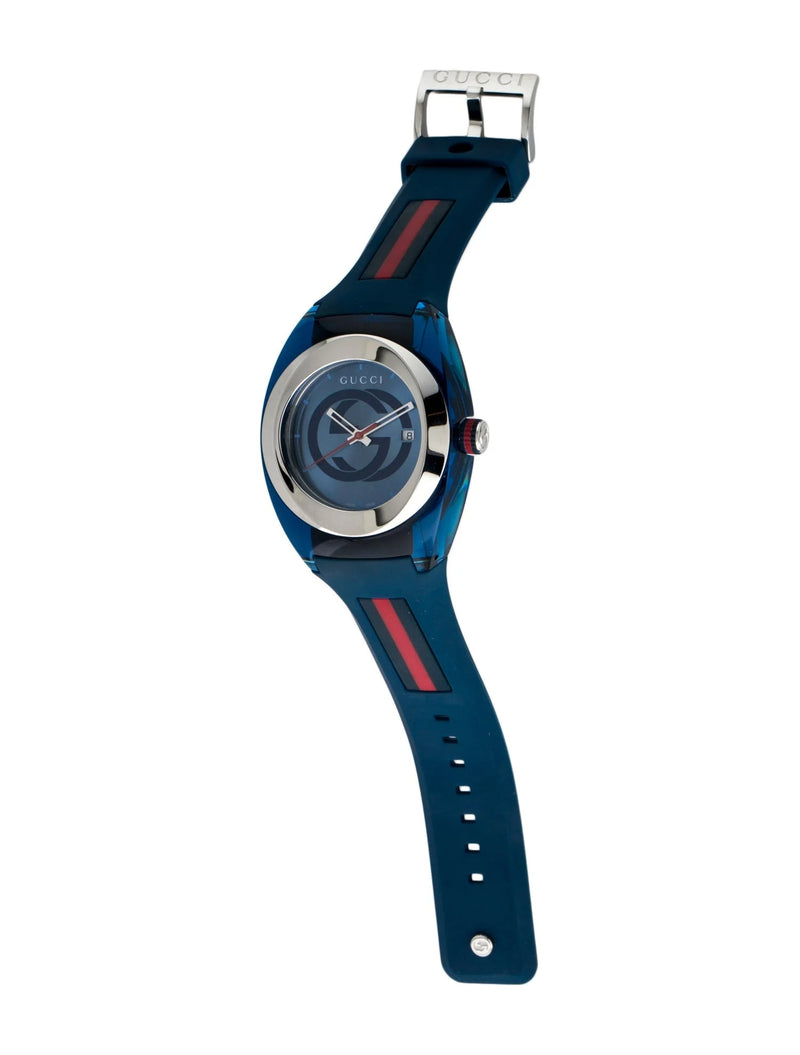Shop Gucci Sync XXL Quartz Blue Dial Blue Rubber Strap Watch For Men - YA137104 in USA
