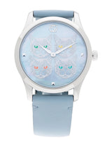 Shop Gucci G Timeless Quartz Mother of Pearl Dial Blue Leather Strap Watch For Women - YA1264124 in USA