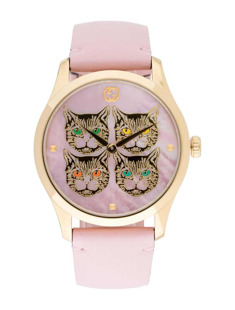 Shop Gucci G Timeless Quartz Mother of Pearl Dial Pink Leather Strap Watch For Women - YA1264132 in USA