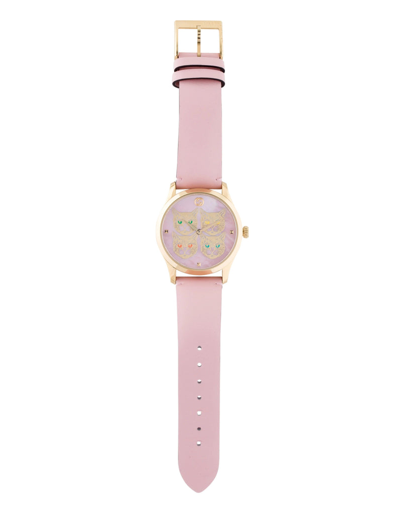 Shop Gucci G Timeless Quartz Mother of Pearl Dial Pink Leather Strap Watch For Women - YA1264132 in USA